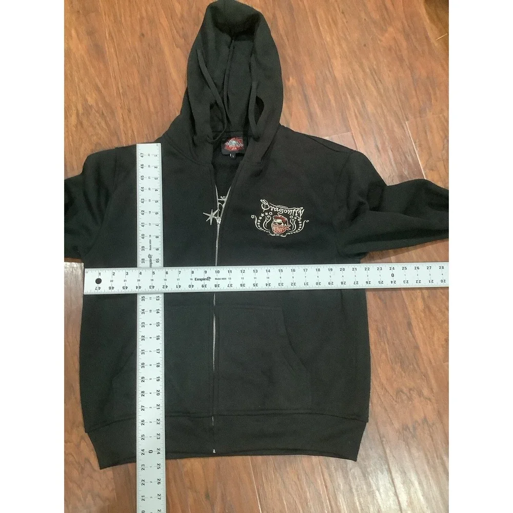 Dragonfly Rock N' Soul Zip Up Hoodie Jacket Men's Black Size L Embroidered